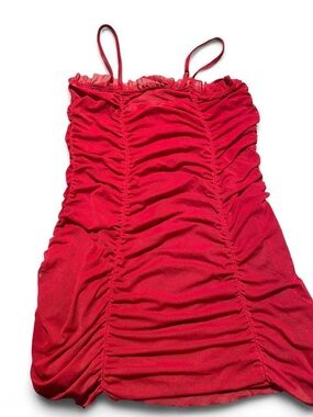 Red Ruched Spaghetti Strap Dress